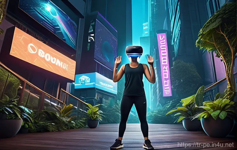 피트니스 트렌드 변화 - **Immersive VR Fitness Adventure**
Generate a high-definition, realistic image of a young adult,...